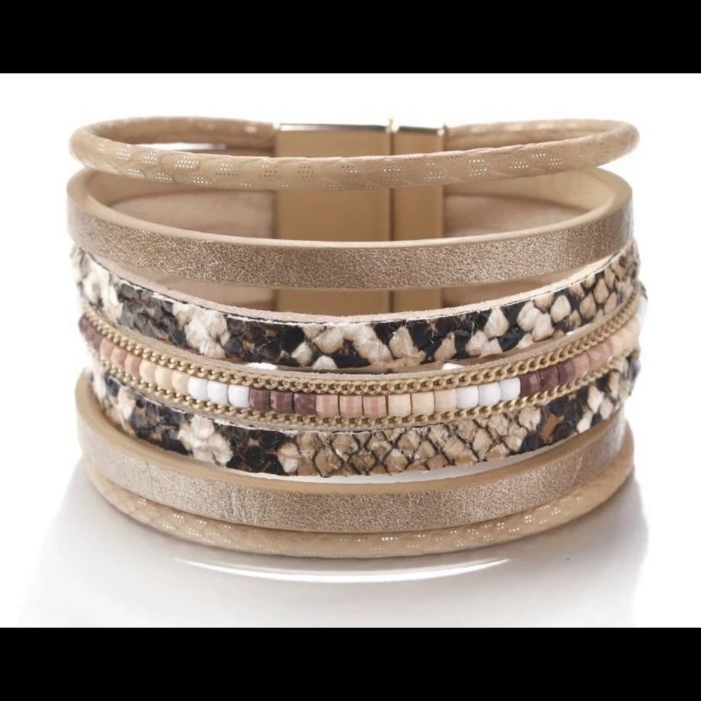 Multi Strand Mixed Animal Print Bracelet